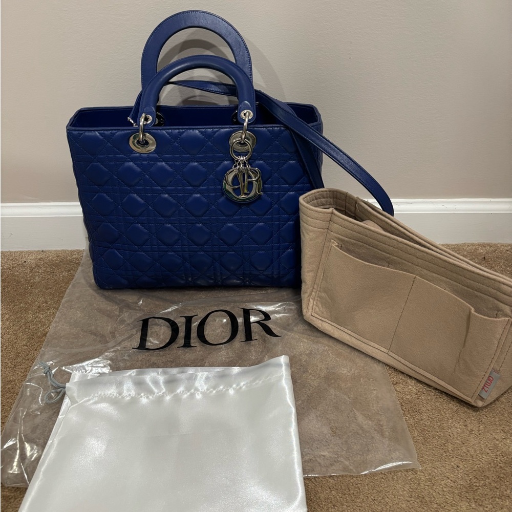 LADY DIOR CANNAGE Blue Quilted Handbag/crossbody/shoulder Lambskin - Picture 2 of 13